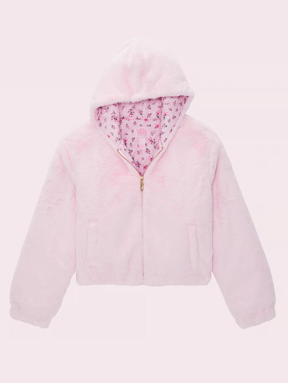 PINK x LoveShackFancy Size Large Faux-Fur Cropped Bomber Jacket NWT